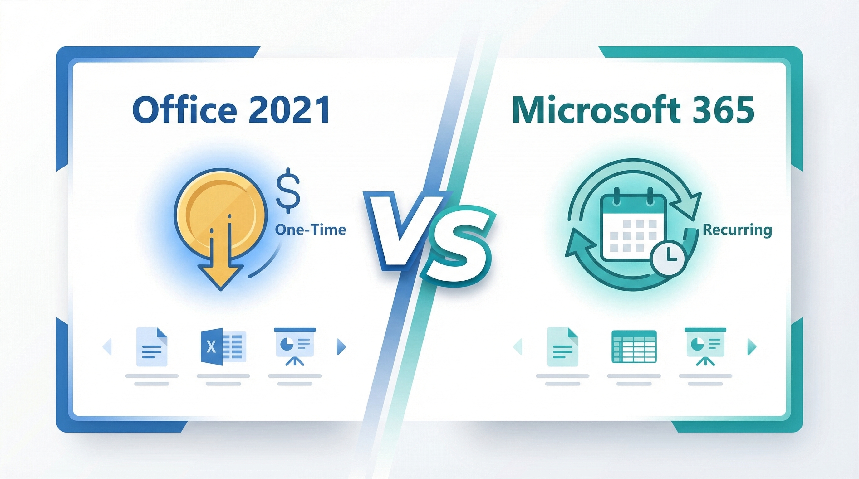 Office 2021 vs Microsoft 365 comparison - one-time purchase versus subscription