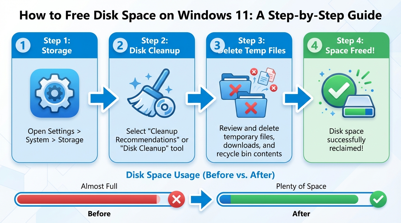Pasos para liberar espacio en disco en Windows 11 usando el Liberador de espacio