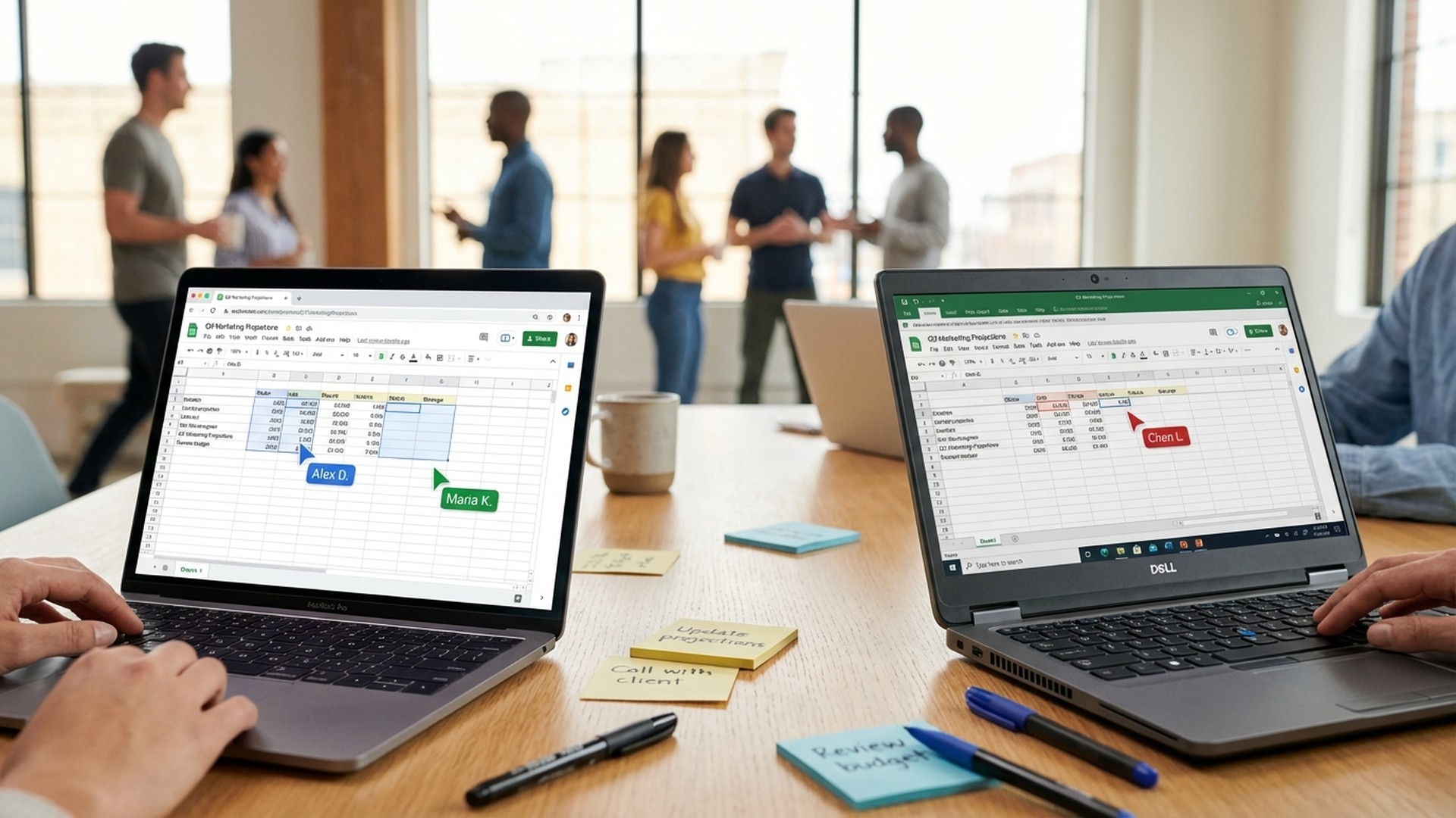 Colaboracion en tiempo real en hojas de calculo con multiples usuarios editando simultaneamente
