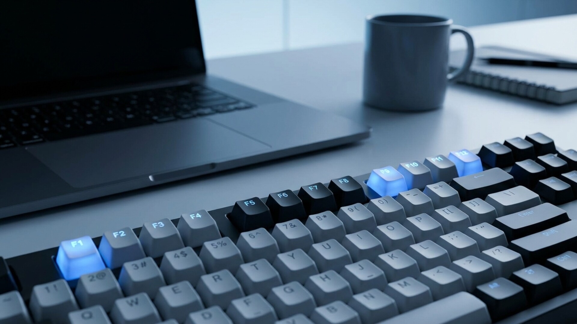 Touches de fonction F1 a F12 eclairees sur clavier moderne pour Excel