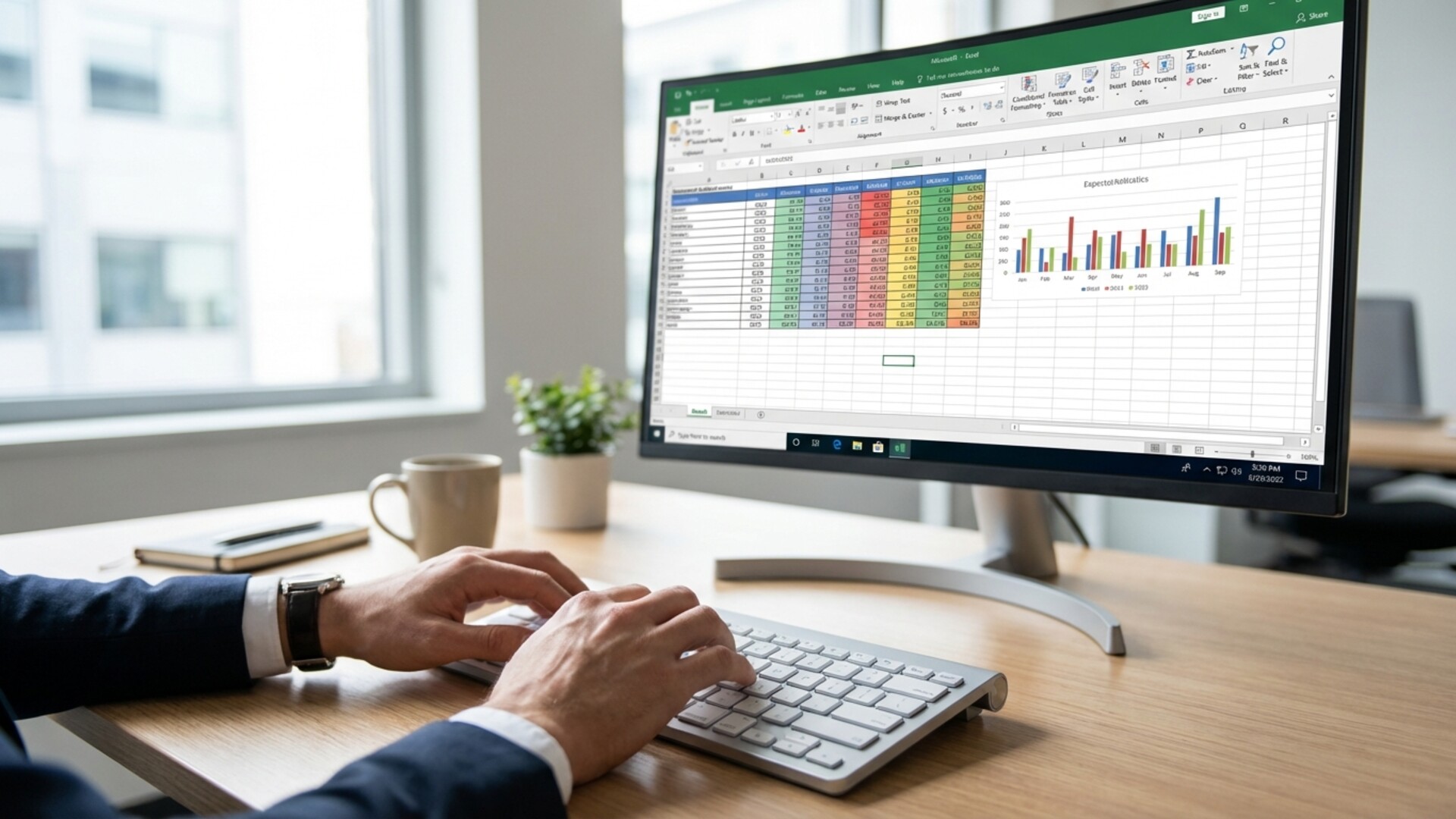 Mains tapant sur un clavier avec Excel ouvert a l'ecran - guide complet des raccourcis clavier