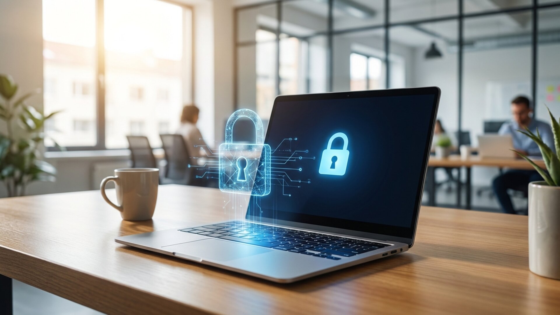 BitLocker encriptacion de disco duro en Windows - candado digital sobre disco duro en escritorio moderno