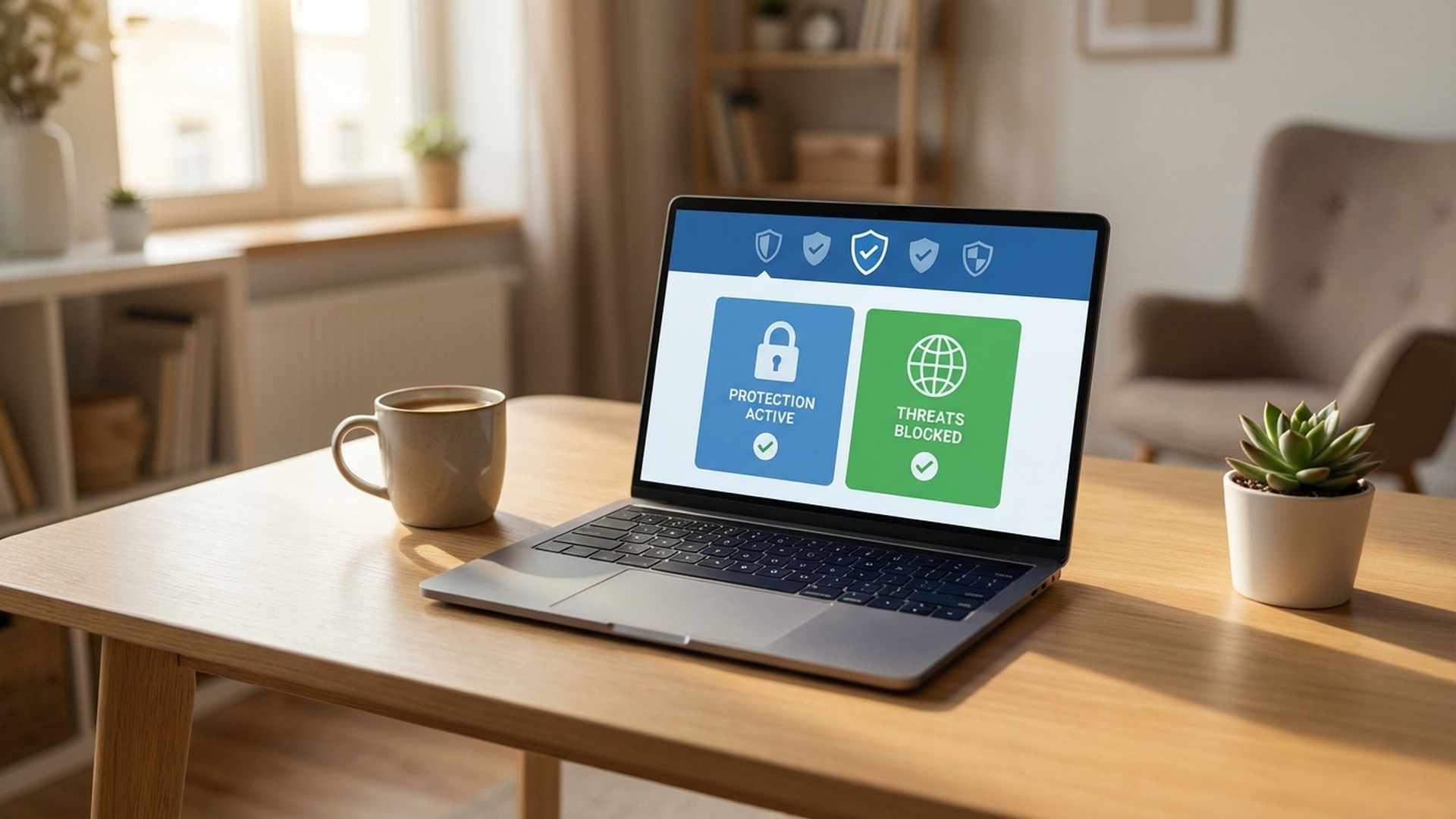 Comparatif antivirus 2026 - ordinateur portable avec tableau de bord de cybersecurite