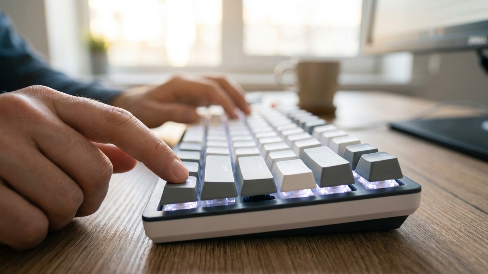 Doigt appuyant sur la touche Ctrl du clavier mecanique moderne pour les raccourcis Excel