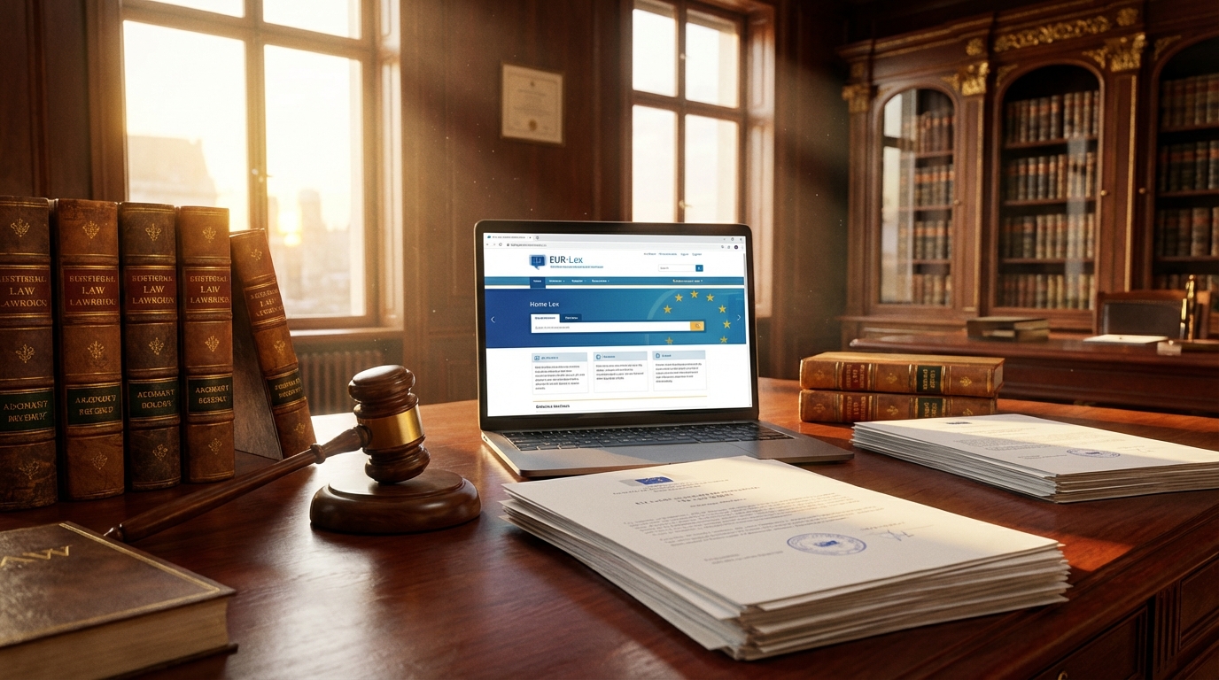 Legal documents and EU court materials on professional desk representing software licensing law
