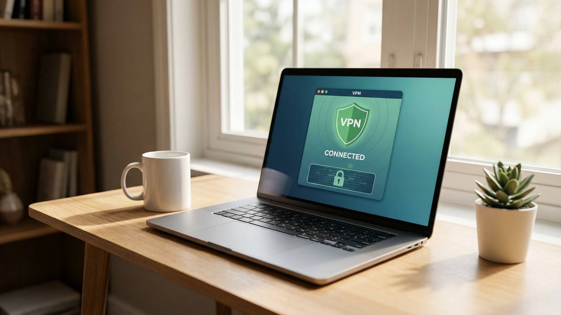 Ordinateur portable avec connexion VPN active sous Windows 11 sur un bureau