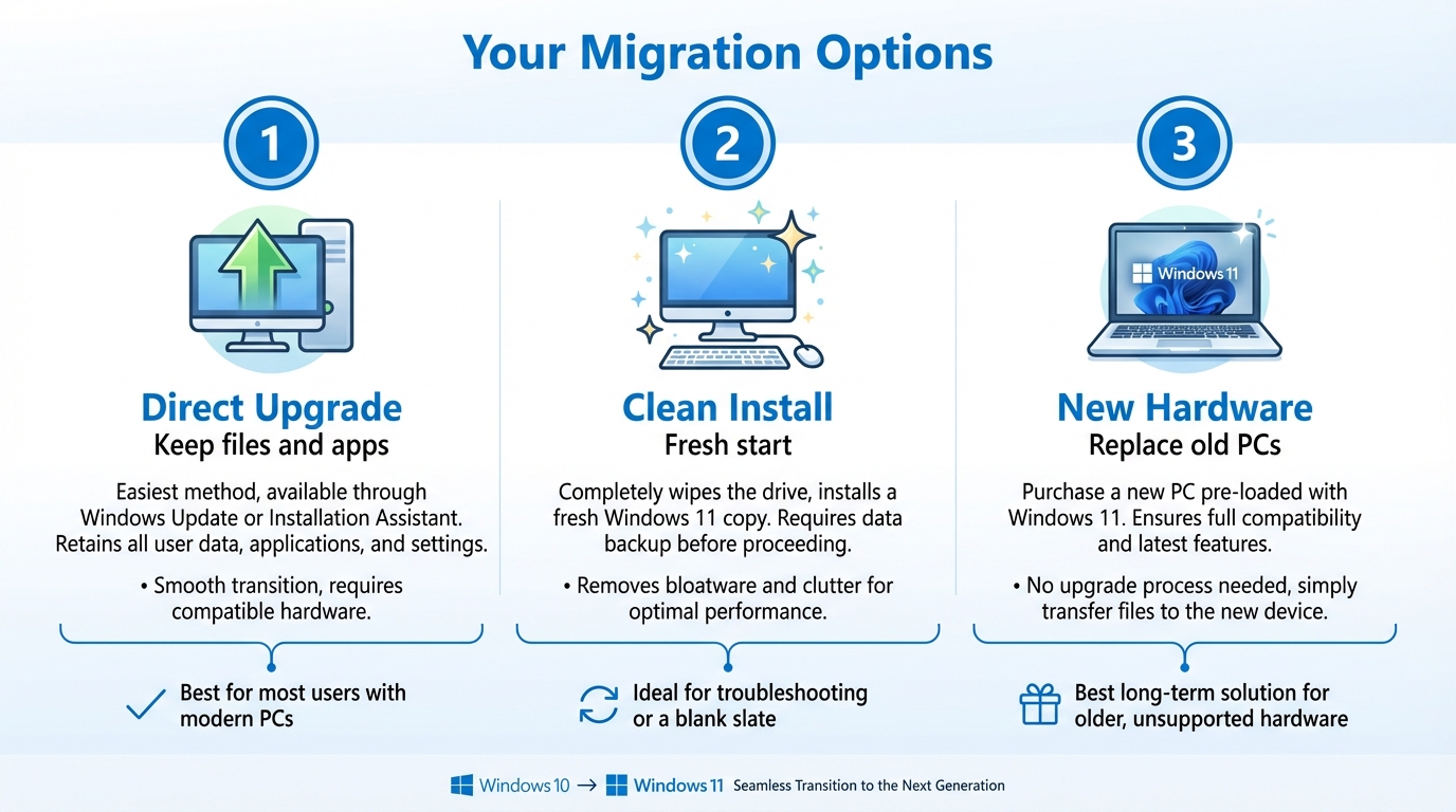 Opcoes de migracao do Windows 10 para Windows 11