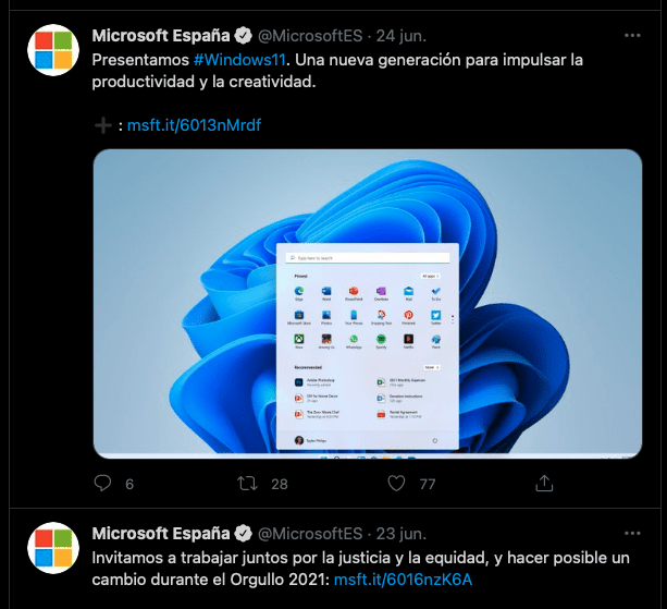 Tweet Oficial de Microsoft 11