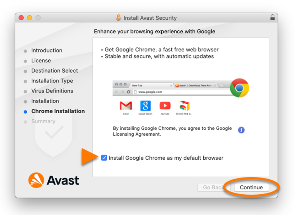 Imagen de instalación Avast antivirus para Mac