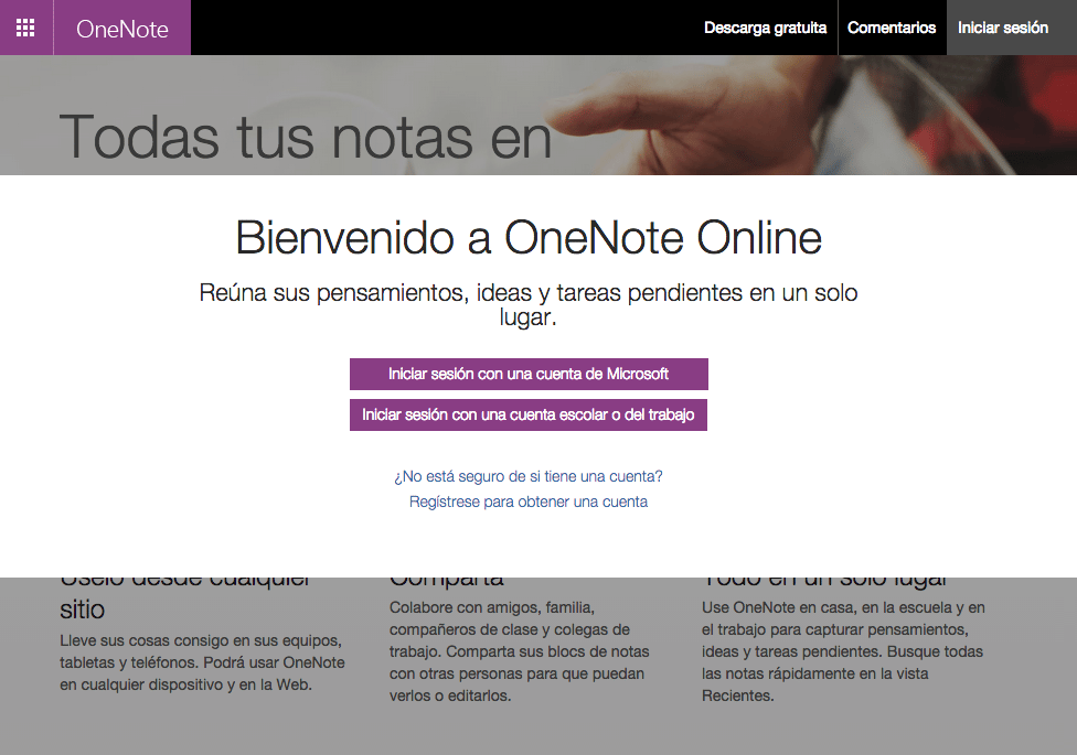 Microsoft OneNote registro
