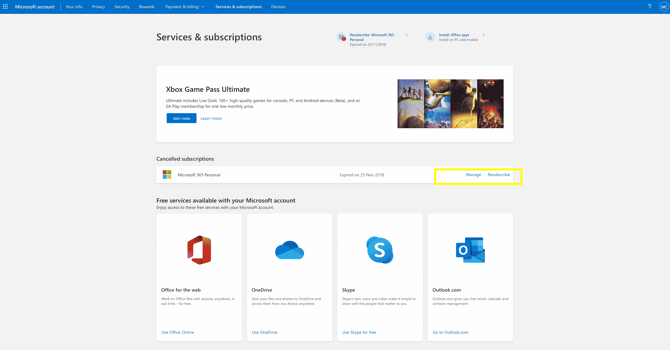 Office 365 Manage Subscriptions
