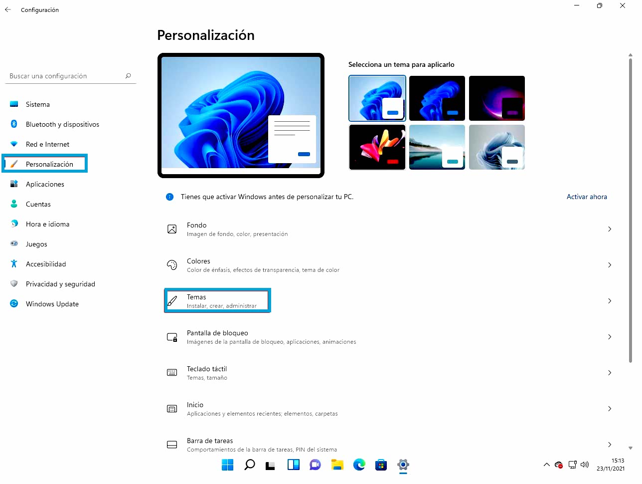 Personalización de Windows 11