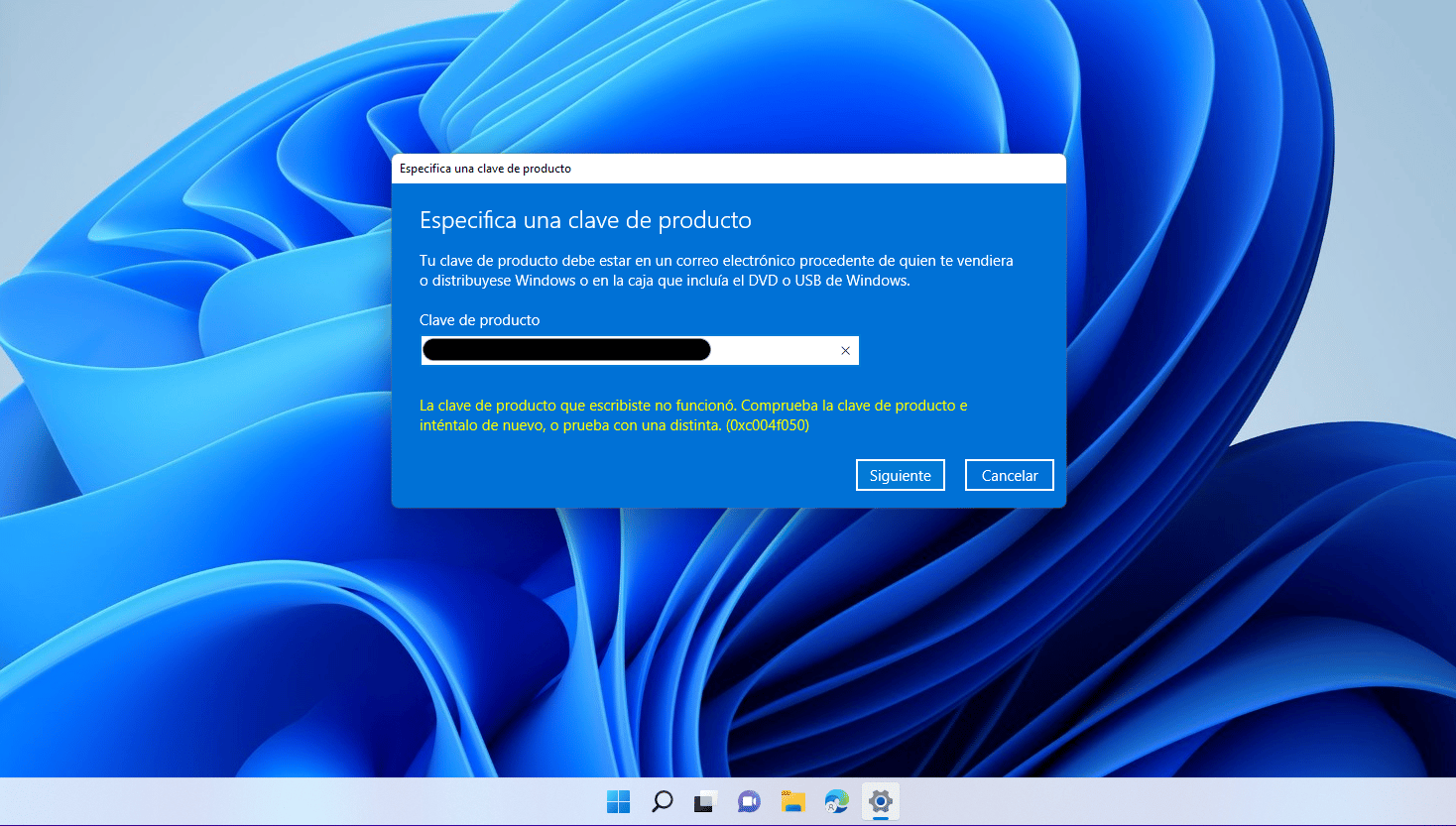 Error de activación de Windows 10 0xc004f050