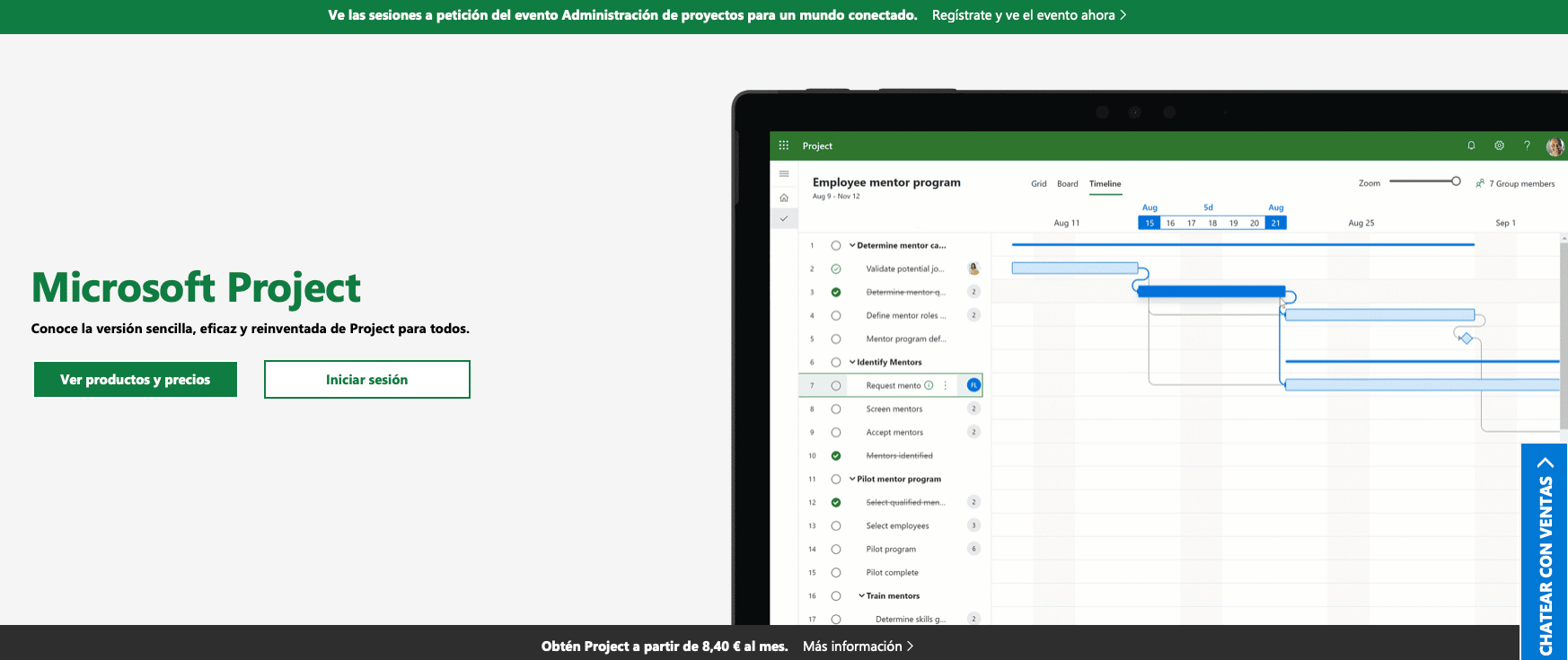 Écran avec Microsoft Project Li