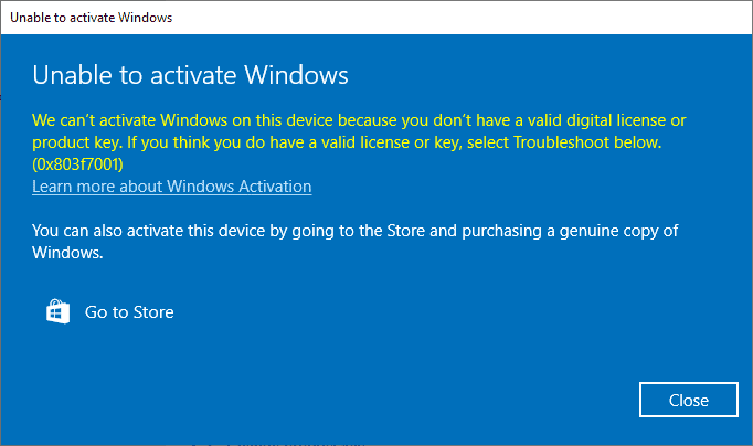 Cómo solucionar el error 0x803f7001 en Windows