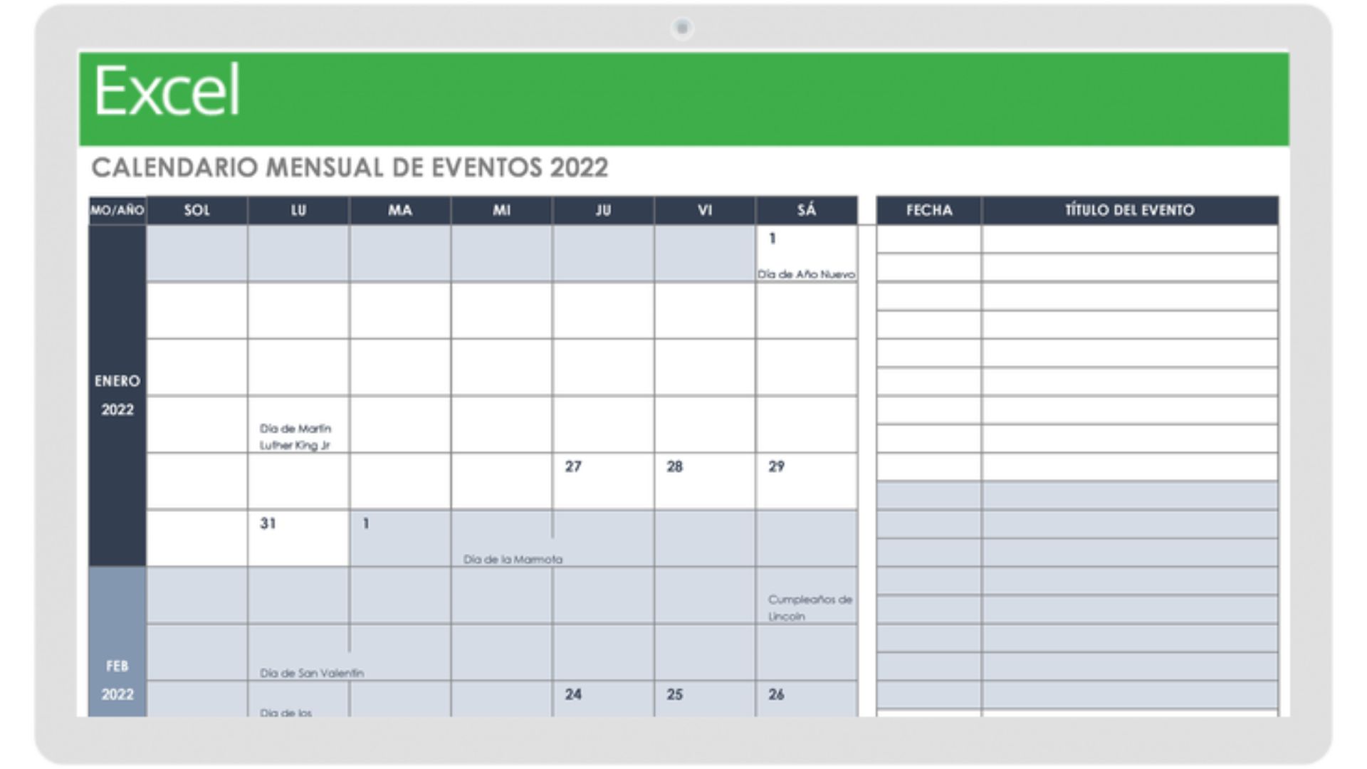 Plantilla de planificador de eventos