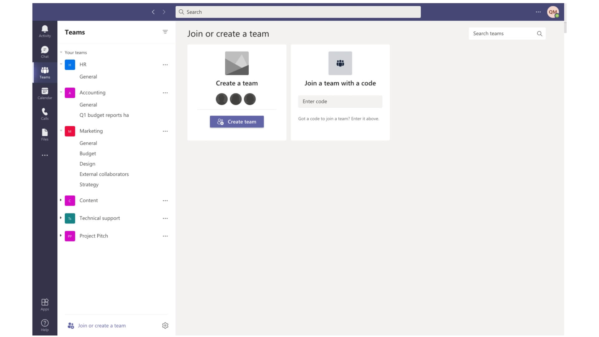 Create a team in Microsoft Teams