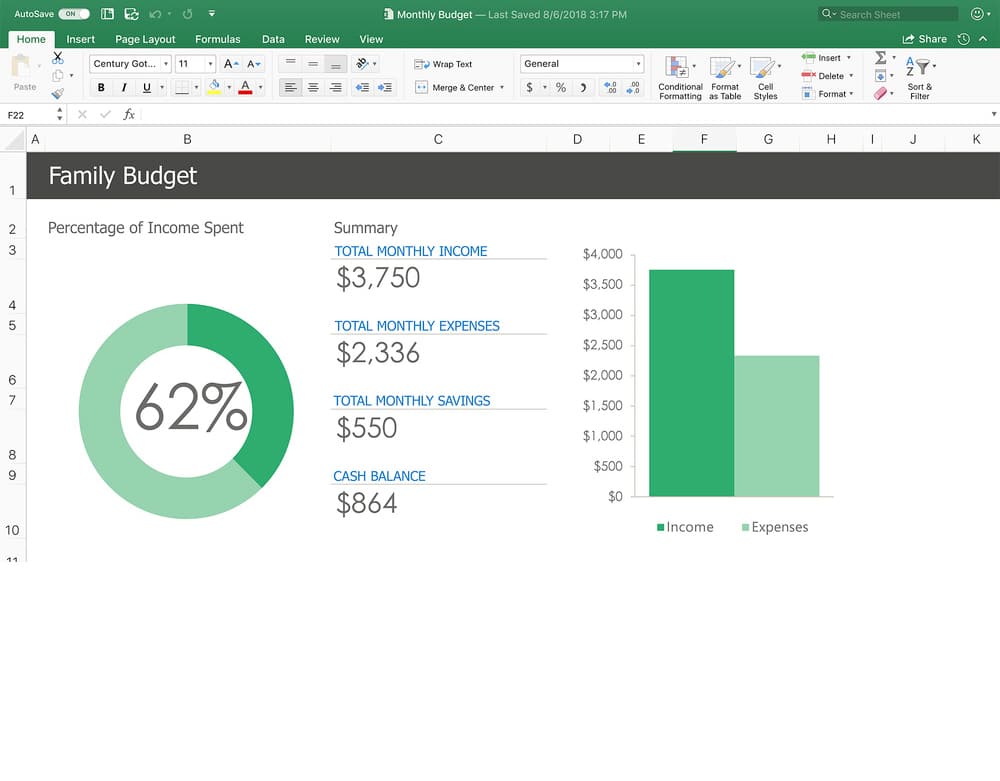 Usando Excel en Office Hogar y Estudiantes 2019