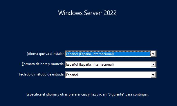 Pantalla de inicio de windows server 2022 datacenter 24 core