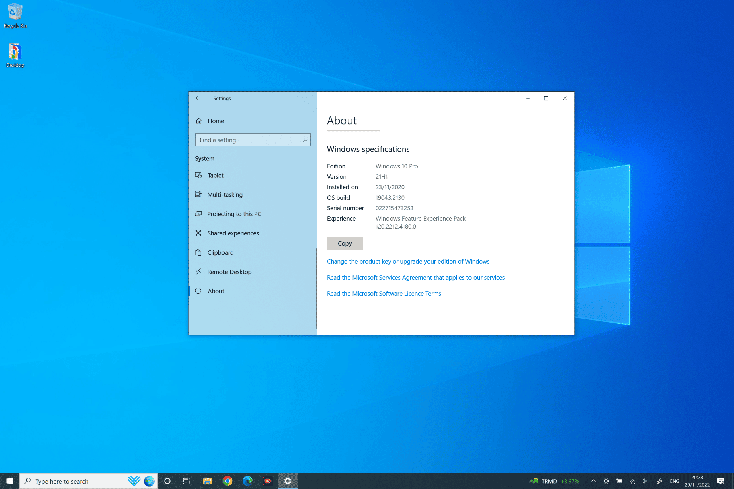 Windows 10 Pro Settings