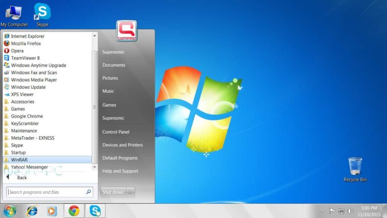 Menú de inicio en Windows 7 pro
