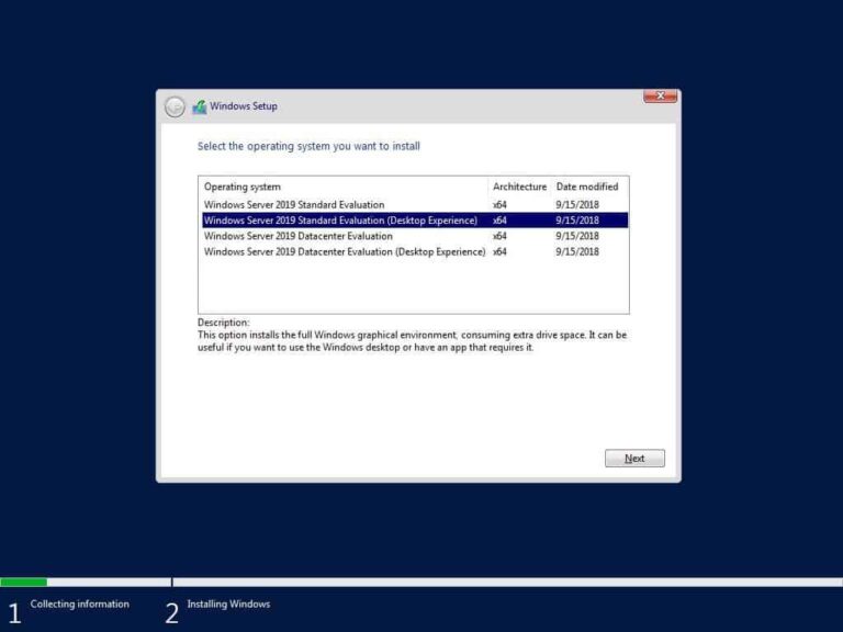 Elección sistema operativo al comprar licencia Windows Server 2019 Standard