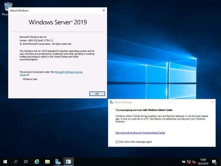 Evaluación al insertar licencia Microsoft Windows Server 2019 Standard