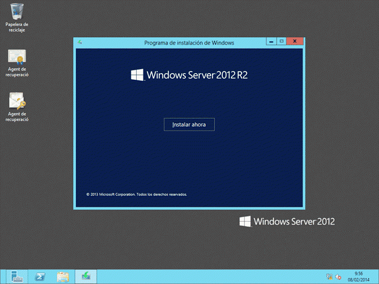 Pantalla inicio de windows server 2012 r2 standard edition